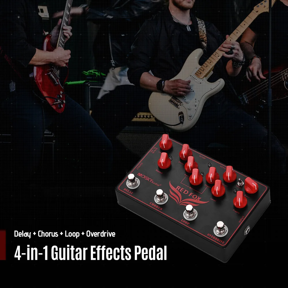 MOSKY RED FOX 4 в 1 гитара Эффект ограничение педали+ Chorus+ петля+ Overdrive Электрогитары гитарная педаль Запчасти и аксессуары