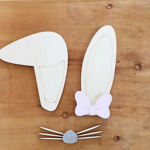 bend ear silver Заячьи ушки+ борода+ Бант Висячие DIY деревянные поделки для дома Kawaii украшения INS настенные реквизит для куклы игрушки Дети День рождения Рождественский подарок - Цвет: bend ear silver