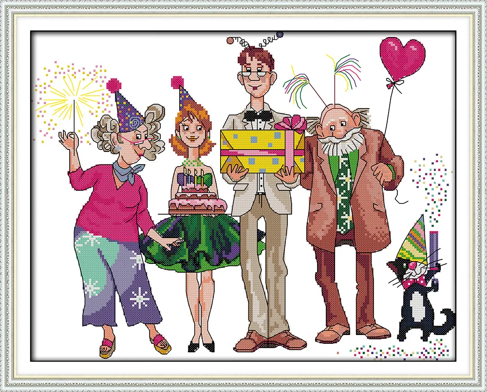 Birthday party cross stitch kits people cartoon Aida count 14ct 11ct printed embroidery DIY handmade needlework supply | Дом и сад