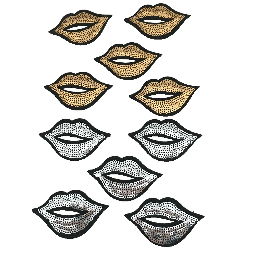 

10pcs/lot Small Gold/Silver Lips Patch for Clothes DIY Mouth Sequined Patches Appliques for clothing Iron-on Paillettes Patch