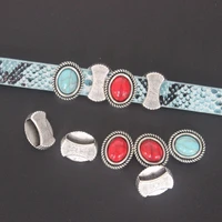 10pcs antique silver color 10x2mm flat leather spacer stone slider beads for 10mm leather bracelets bangles jewelry making
