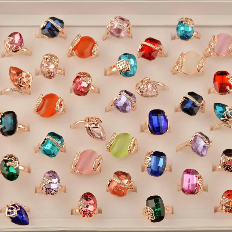 Кольцо женское с разноцветными камнями 50 шт.|crystal ring|stone ringfashion rings women |