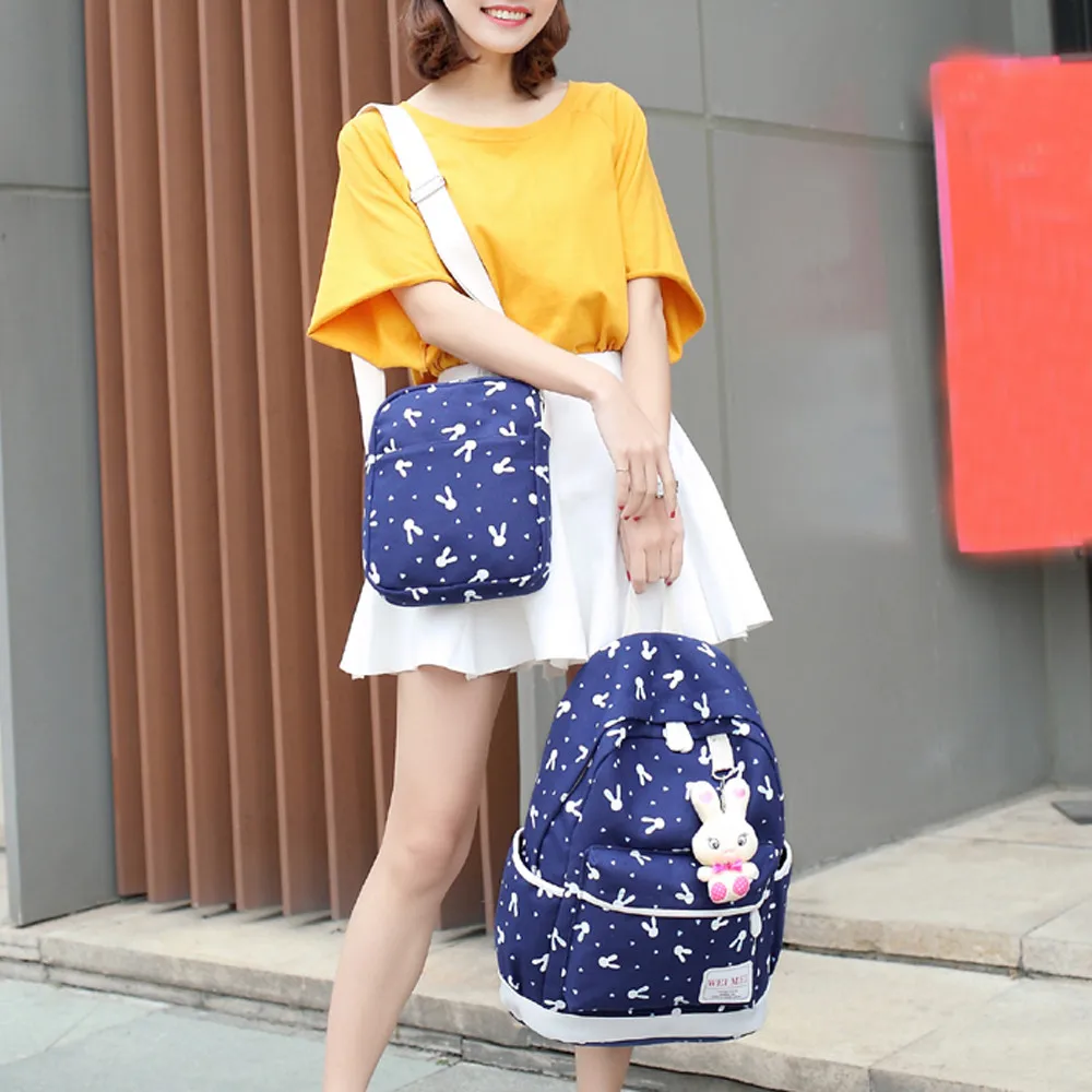 4 Sets Women Girl Rabbit Animals Travel Backpack School Bag Shoulder 40# | Багаж и сумки