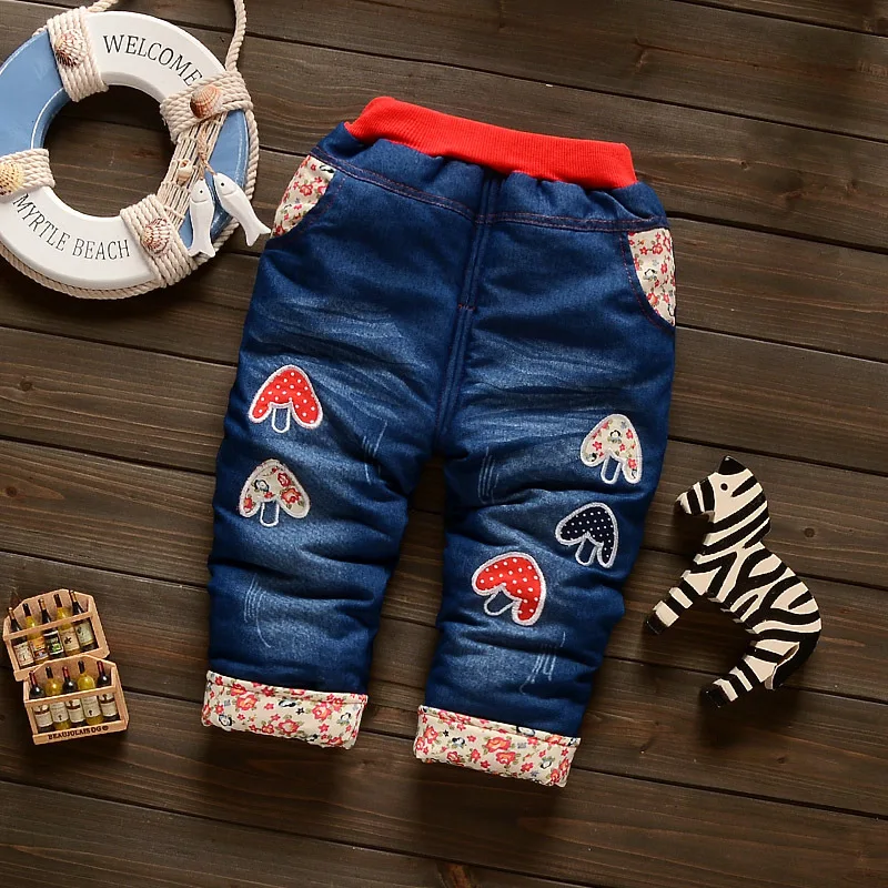 Зимние детские штаны BibiCola модные джинсы с героями мультфильмов для девочек