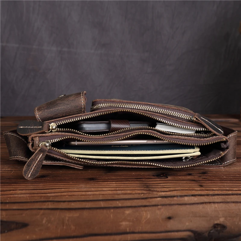 Real Leather men Casual Design Small Waist Bag Cowhide Fashion Hook Bum Bag Waist Belt Pack Cigarette Case 5.5