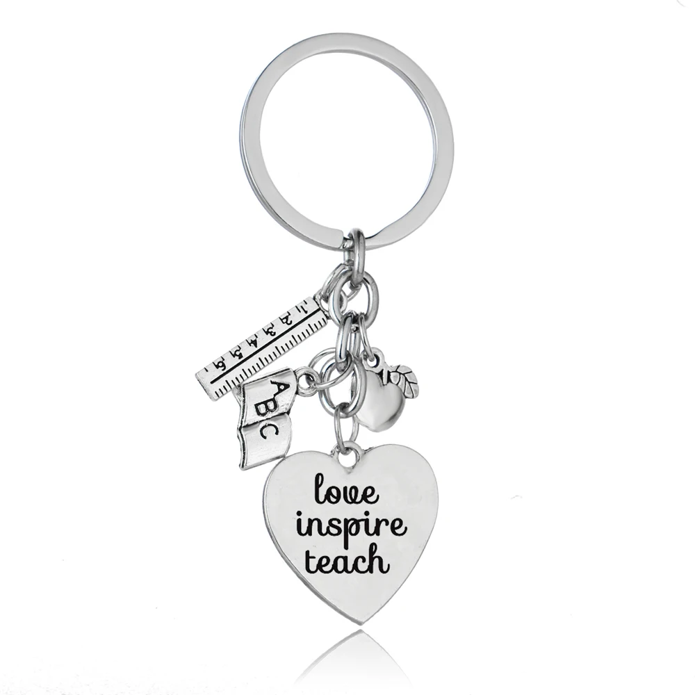 Love Inspire Teach Подарок на день учительницы СПАСИБО сердце яблоко линейка букварь брелоки брелок для преподавателя благодарности учители Цепочки Кольца Для Ключей - Цвет: Love Inspire Teach