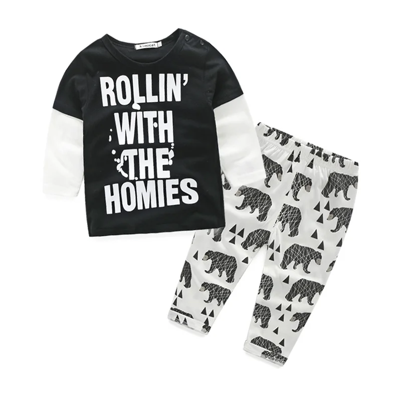 New 2016 baby boy clothes infant cotton letter printed long sleeve t-shirt + pants 2pcs suit girl clothing sets |