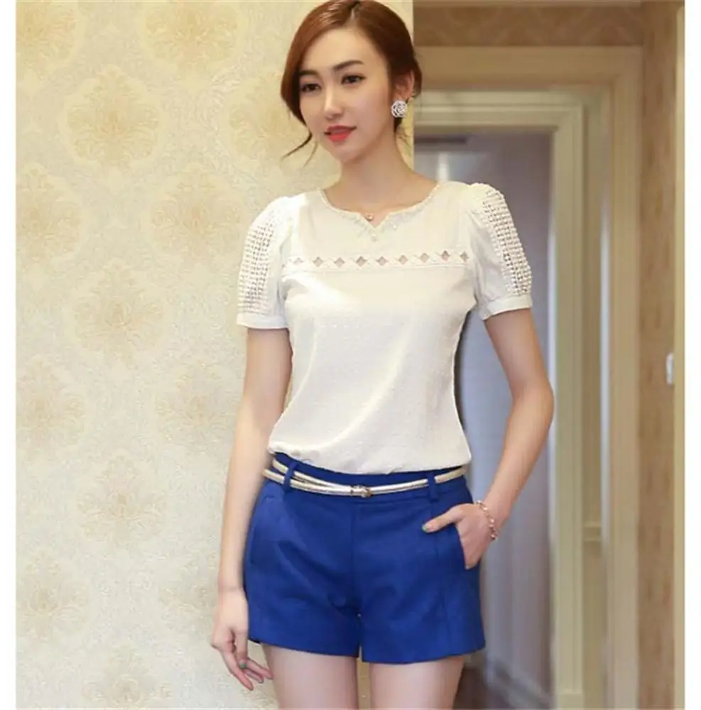 Модные летние Для женщин блузки тропический Blusa кружева короткий рукав Футболка