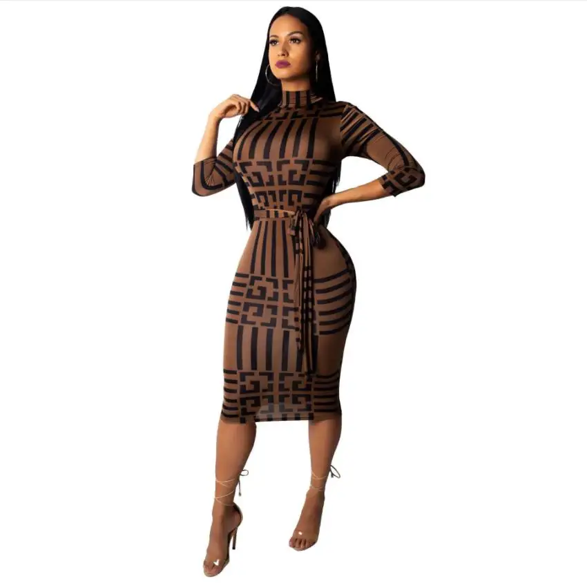 Dashiki Traditional African Women Midi Pencil Dress Elegant Casual Bodycon Female Fashion Sexy Party Office Turtleneck | Тематическая