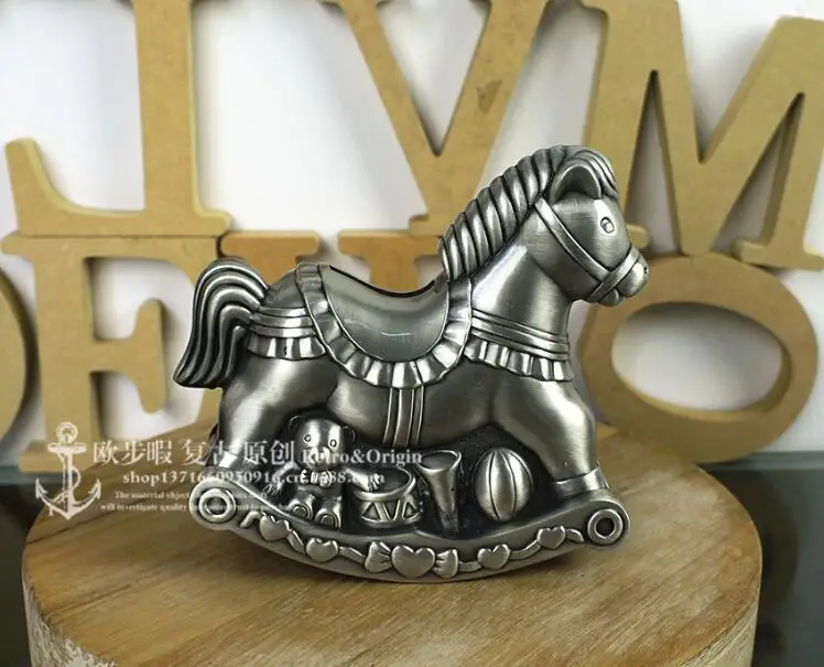 

creative happy rocking horse metal coin bank cash box for money huchas creativas save box for save money CXG079