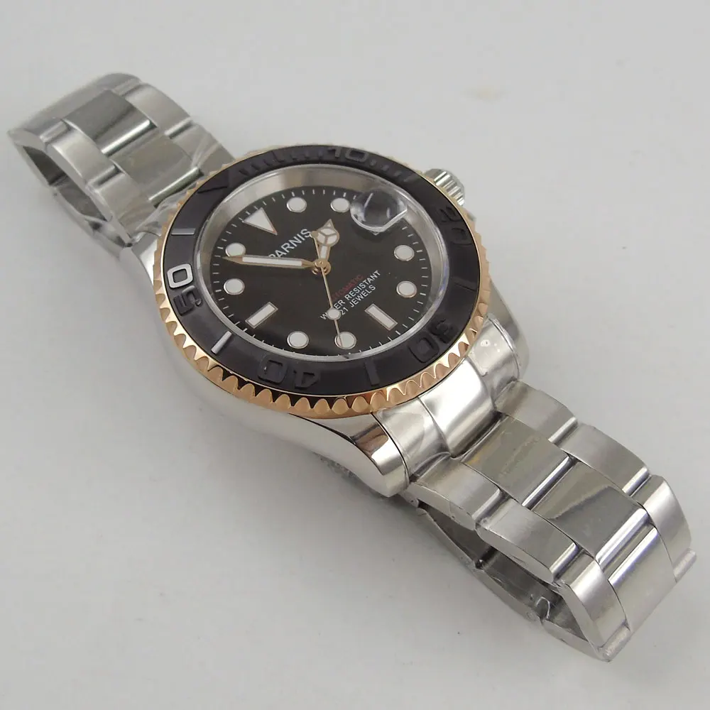 

2019 top Brand Luxury New 41mm parnis Black dial ceramic bezel Luminous Hands Sapphire Glass Automatic Mechanical Men's Watch