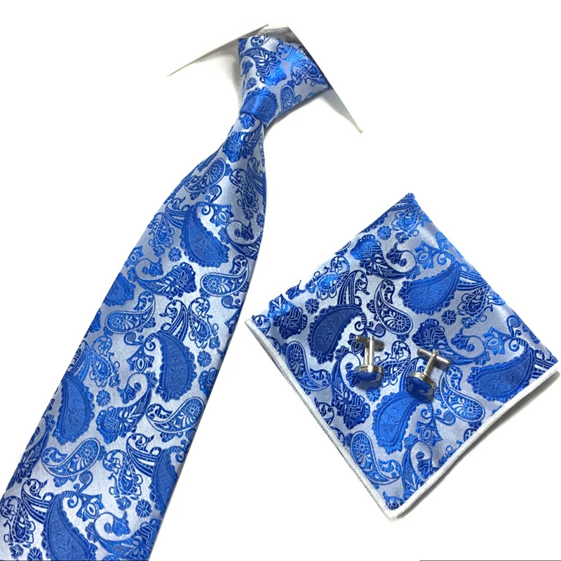 New Paisley Mens Ties Pocket Square and Cufflinks for Wedding Business Suits Fashion Corbatast Floral 3pcs/set | Аксессуары для