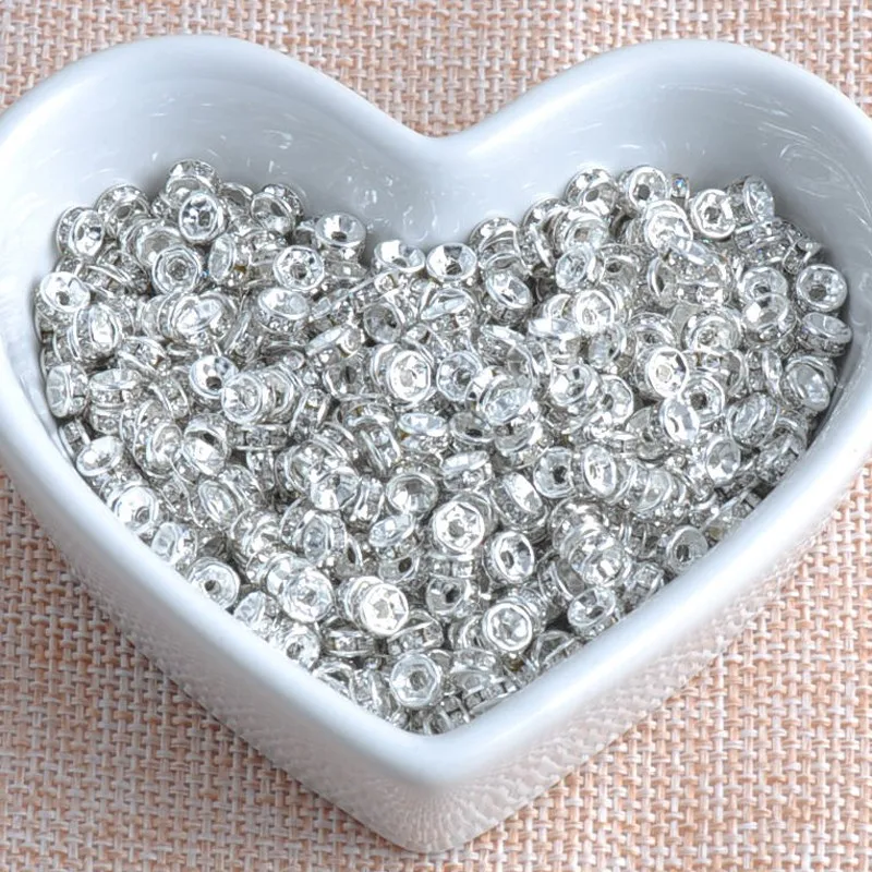 6 мм белый металлический посеребренный Кристалл Rhinestone Rondelle Spacer Бусины 100 шт