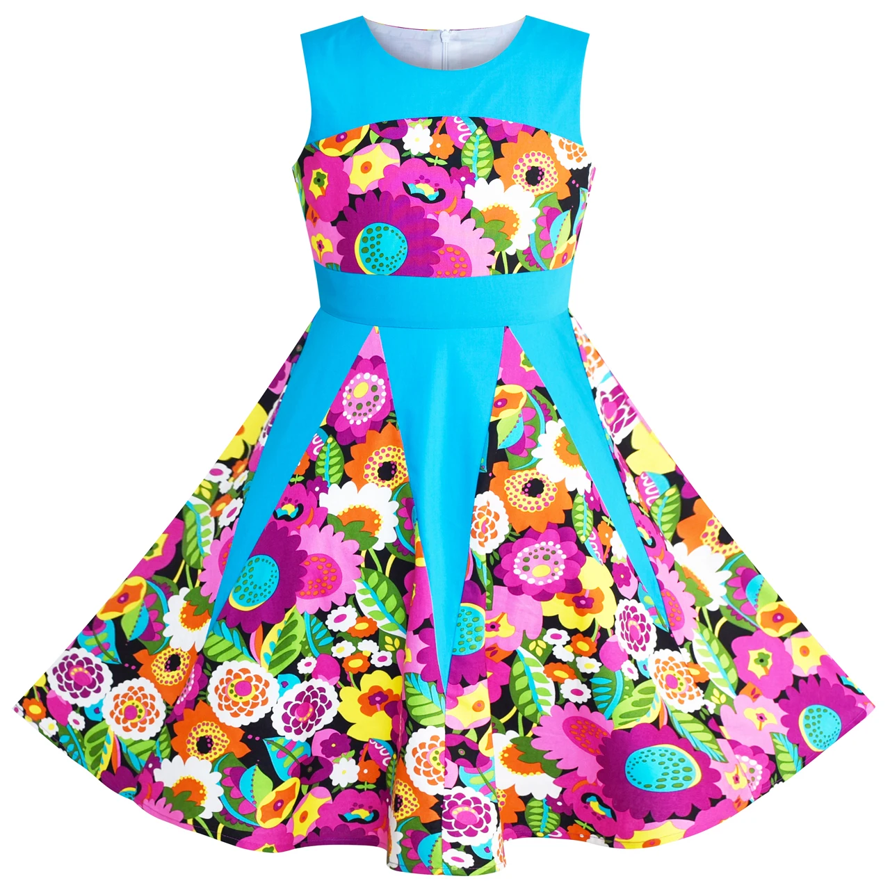Sunny Fashion платья для девочек Цветок Девушка Платье Цветочный Красочный Sundress Хлопок