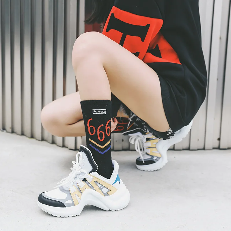 Новые модные женские уличные носки для Hiphop мужчин пару письмо 666 Harajuku Хлопок
