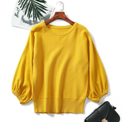 yellow sweater Женские пуловеры, вязаный свитер, базовый свитер с длинными рукавами и круглым вырезом, зимние свитера, шерстяные Повседневные вязаные топы размера плюс - Цвет: yellow sweater
