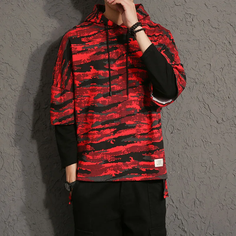 Новые трендовые толстовки с капюшоном для мужчин камуфляжным принтом имитация