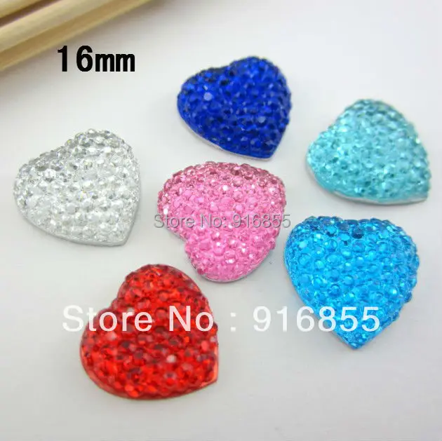 

Бесплатная доставка! Оптовая продажа, модные, 100 шт./лот, 16 мм, в форме сердца, с плоской задней поверхностью, из смолы, со стразами