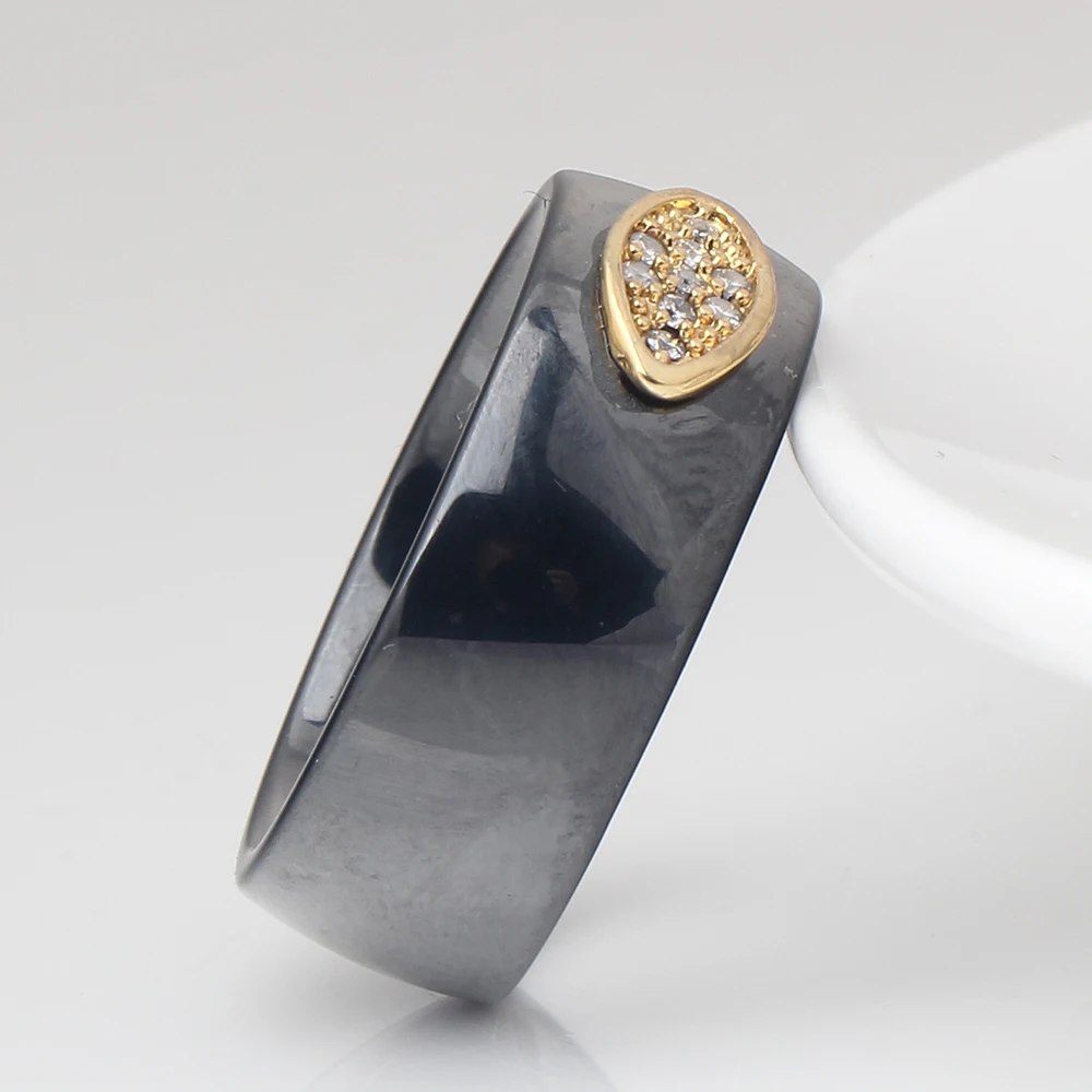 Керамическое кольцо с фианитом 8 мм|wedding band|stone blackceramic ring |