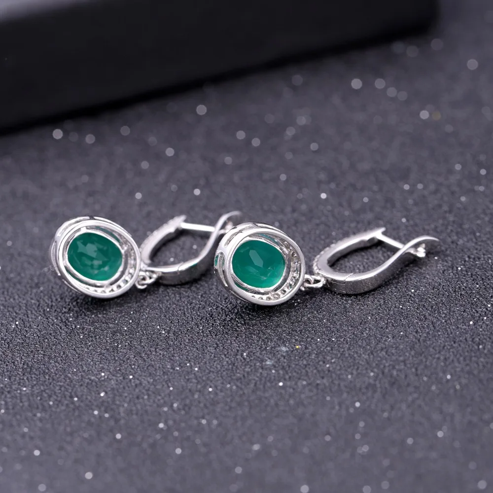 Серьги подвески из серебра 925 пробы с натуральным зелёным агатом|Серьги-подвески|