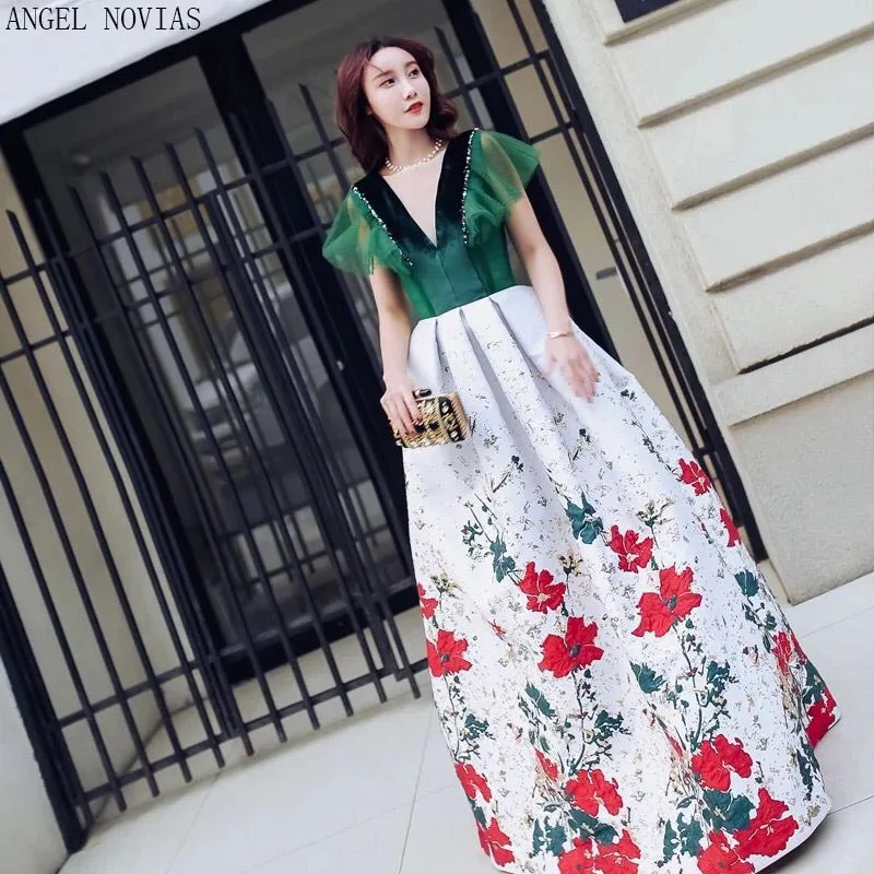 

Angel Novias Real Picture Long Arabic Elegant Evening Dress 2021 Dubai Formal Party Gown Colorful Beads Occasion Robe De Soiree