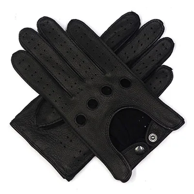 Black deerskin Мужские кожаные перчатки для вождения без подкладки Harssidanzar - Цвет: Black deerskin