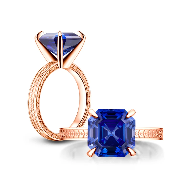 AINUOSHI 6 карат Asscher Cut Solitaire синие кольца создан Танзанит Драгоценный Камень Обручальное кольцо из стерлингового серебра ювелирные изделия - Цвет камня: Rose Gold Color