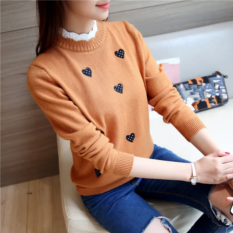 Neploe Autumn New Pullover Short Knitted Tops Women Korean Lace Collar Sweater Lady Embroidery Temperament Slim Knitwear 65958 | Женская