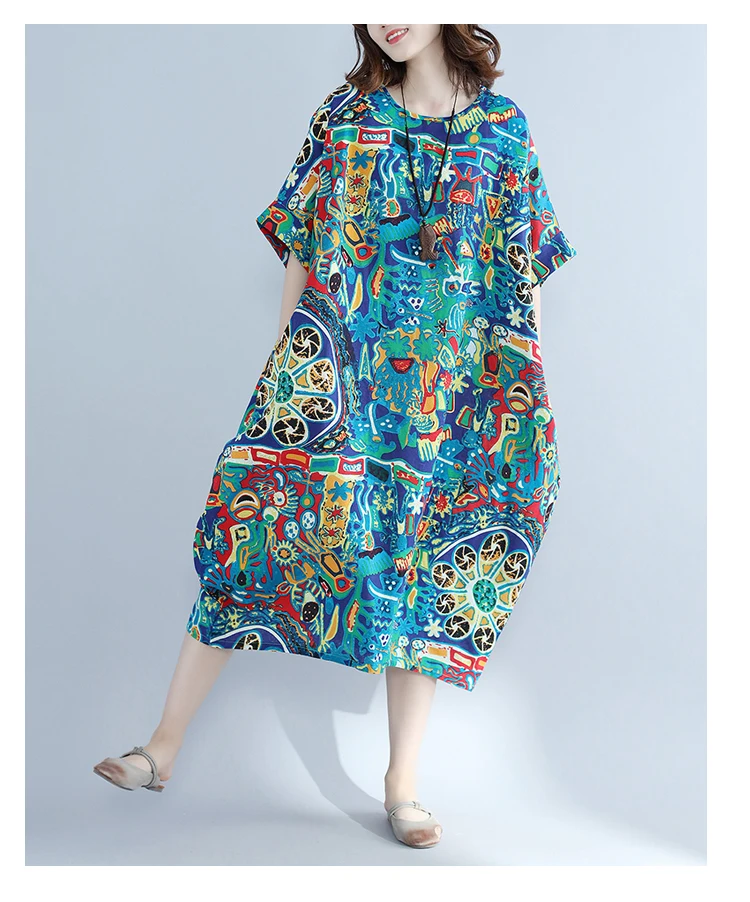 Платье размера плюс для женщин 4XL 5XL 6XL 7XL льняное хлопковое летнее платье корейское Элегантное Длинное повседневное женское платье с большим цветочным рисунком