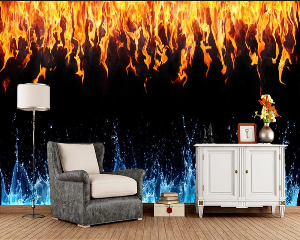 Papel de parede Fire текстура воды черный фон пламени обои для гостиной ТВ дивана стены