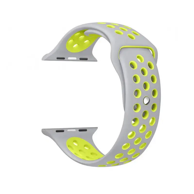 Gray Yellow Сменный ремешок для наручных часов Apple Watch серии 1/2/3 двойной Цвета отверстие силиконовые спортивные Ремешки для наручных часов iWatch, 42 мм, 38 мм - Цвет ремешка: Gray Yellow