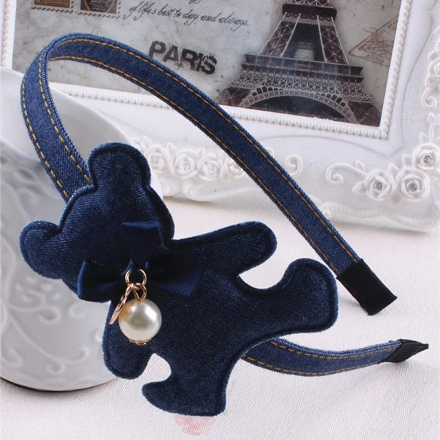 Джинсовый обруч для волос в горошек с изображением животных повязка на голову