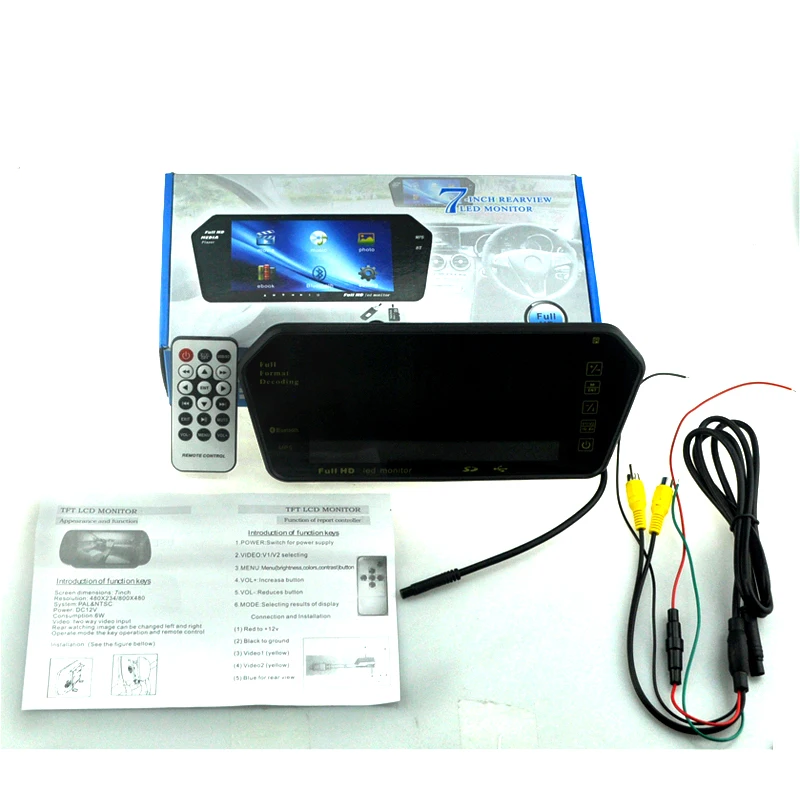 New Arrival 7&quot Bluetooth MP5 MP4 LCD Car Rearview Mirror Monitor Remote support rear camera USB/TF FM transmitter reverse | Автомобили