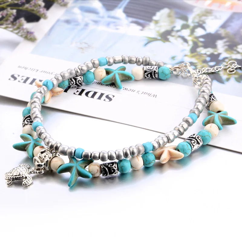 Vintage Leather Anklets Boho Gypsy Hiphop Hippie Punk Black Real bead Charms Wide Wrap | Украшения и аксессуары