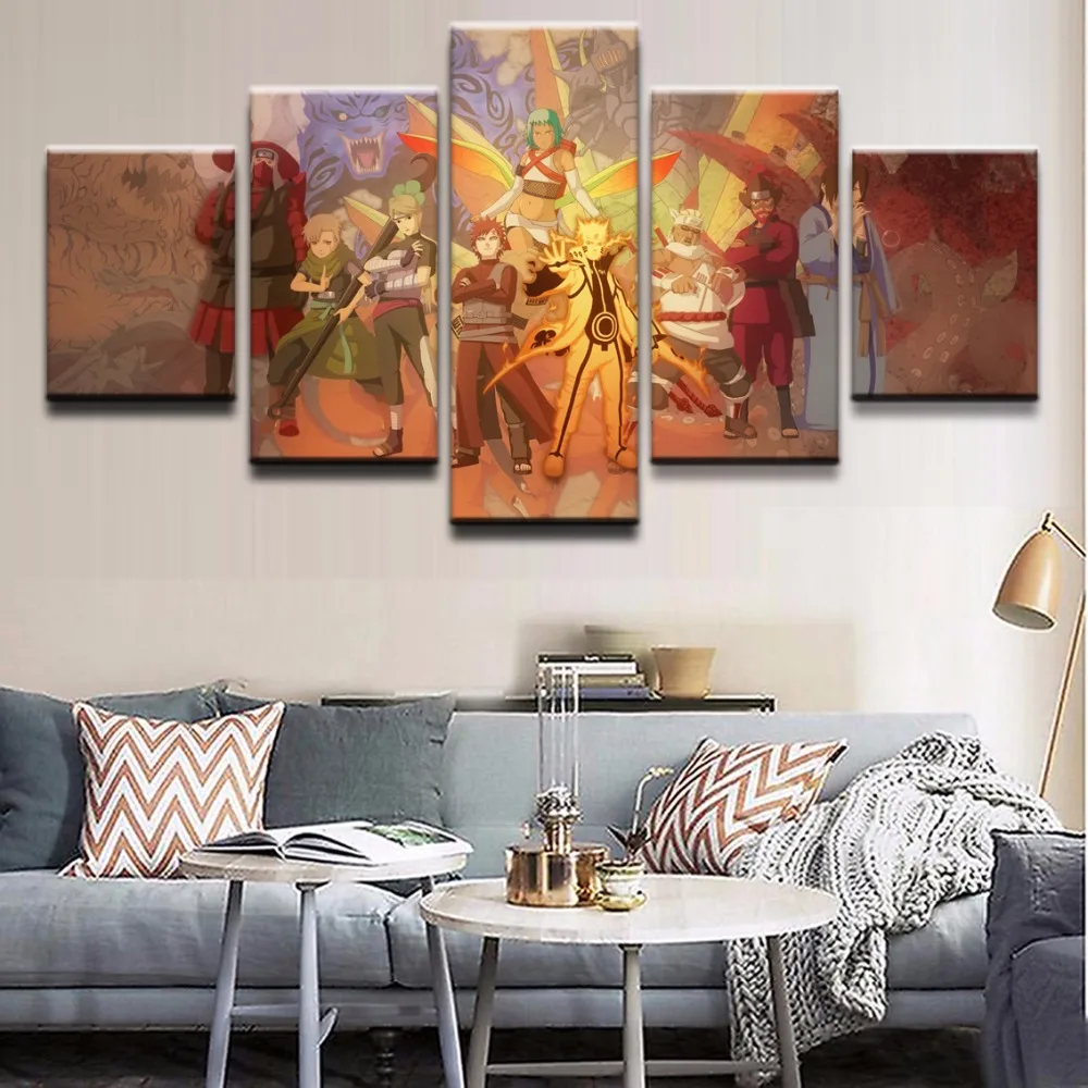 Artwork Anime Poster 5 Panel Naruto Characters Modern Living Room Wall Art Decorative Framework Canvas Painting Modular Picture | Дом и сад