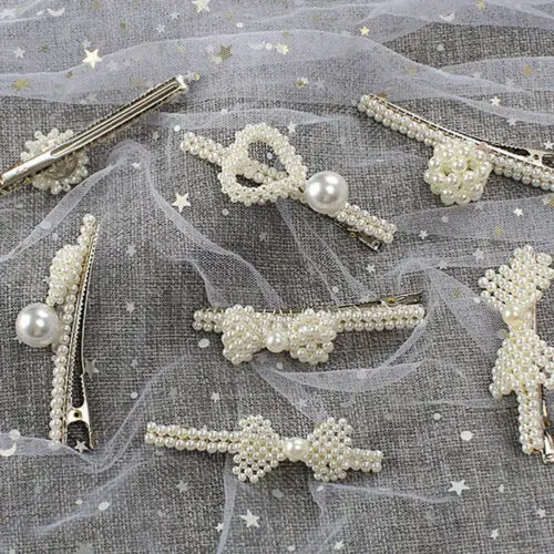 

US Women Barrettes Hair Clip Crystal Elegant Pearl Hairpin Barrette Headdress L