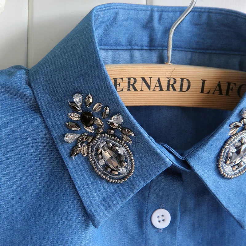 Куэльо Falso синие джинсы воротник для Для женщин Съемная бусины Ложные воротнички