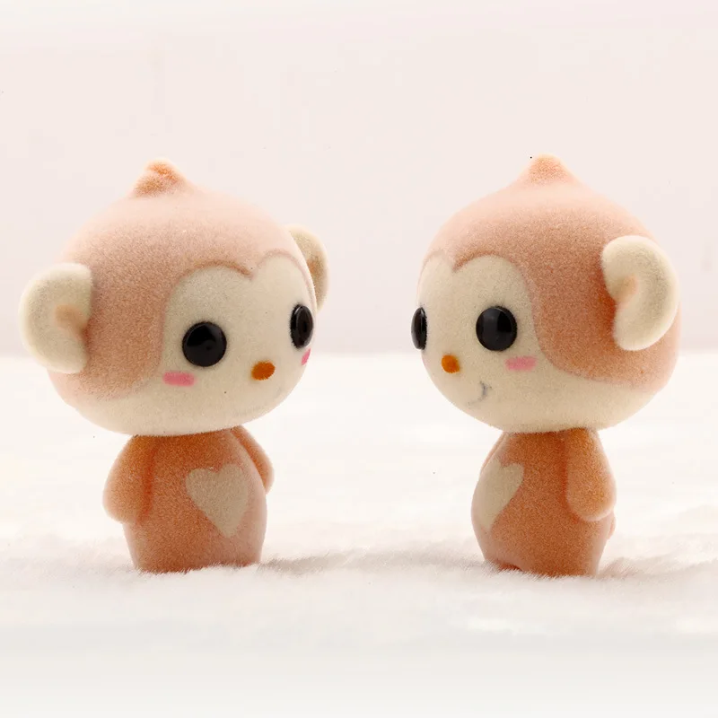 Cute Furry Monkey Flocking Dolls Toy Mini Animals Toys Car Home Decoration Chinese Zodiac for Kid Gift Figures | Игрушки и хобби