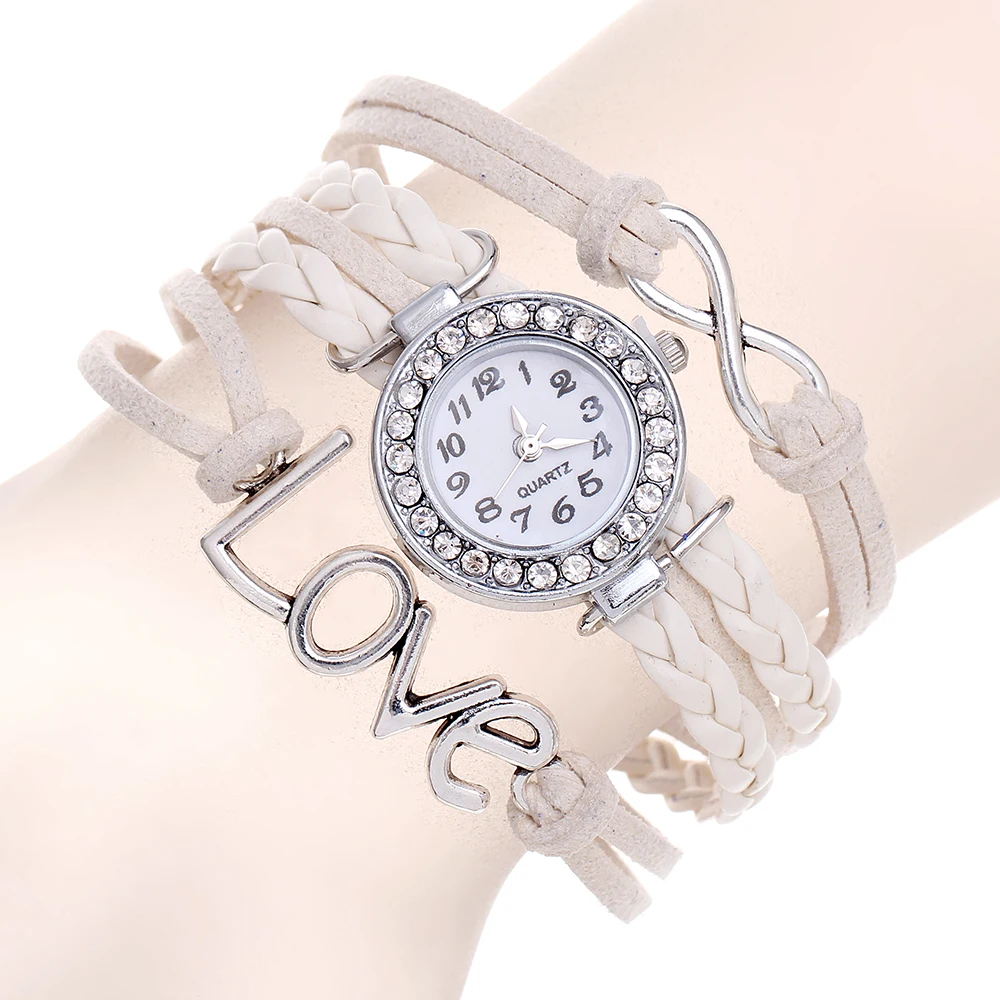 Multi Слои ручной Любовь Обёрточная Бумага браслет с часы для Для женщин подарок