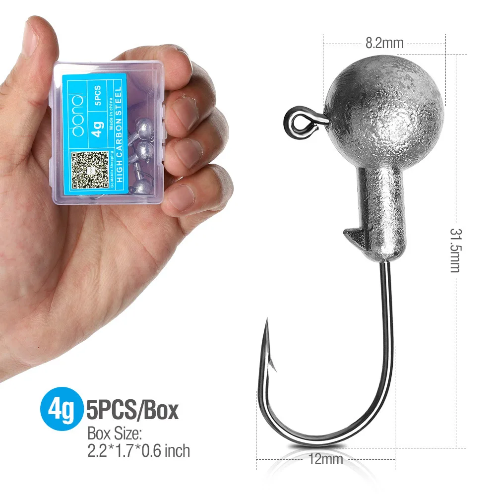 5pcs 4g DONQL 5 шт./компл. Lead Jig Head рыболовный крючок углерода Сталь колючей крючок для Мягкая приманка в виде червей 1g-20 г карп рыболовные крючки с коробкой - Цвет: 5pcs 4g