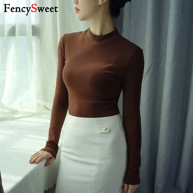 FencySweet футболка Для женщин с длинным рукавом хлопковая Slim-fit футболки осень-зима