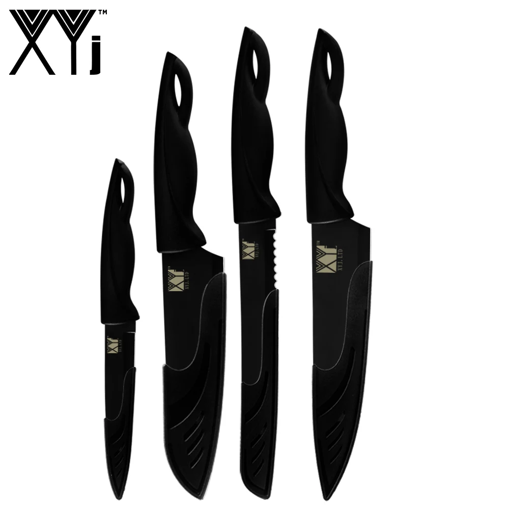 E.4pcs set XYj, 8 шт., набор кухонных ножей из нержавеющей стали, точилка, бар, 8 дюймов, подставка для ножей, шеф-повара, нож для нарезки хлеба, Santoku, нож для очистки овощей - Цвет: E.4pcs set