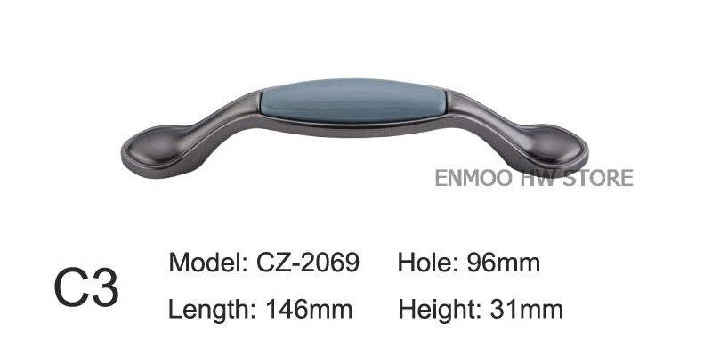 C3-96 Синяя дымка/керамические ручки для ящиков, антикварные кухонные ручки, винтажные ручки и ручки для шкафов, металлические мебельные ручки - Цвет: C3-96
