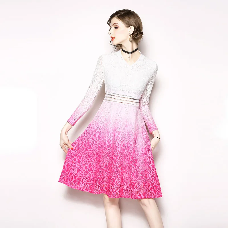 LARCI 2018 осеннее кружевное платье женское ТРАПЕЦИЕВИДНОЕ повседневное тонкое с