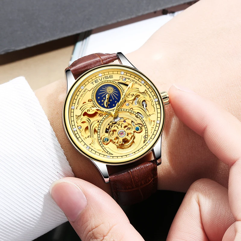 Tourbillon Мужские часы TEVISE оригинальные мужские автоматические само ветер Модные