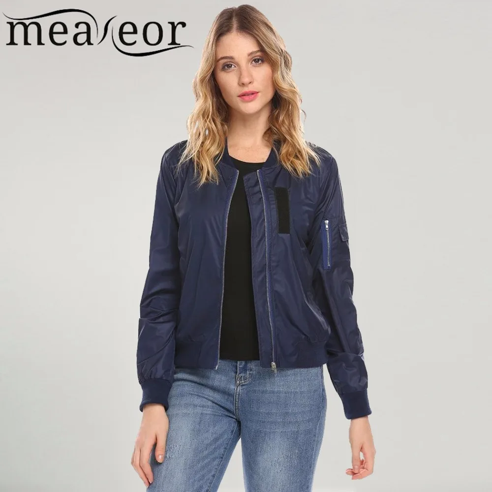 Женская Классическая куртка Meaneor легкая на молнии со стоячим воротником