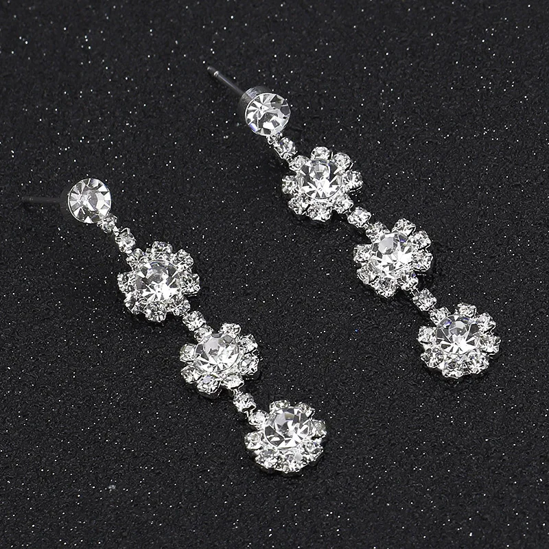TREAZY Charm Flower Crystal Long Earrings for Women Jewelry Silver Color Rhinestone Bridal Wedding Drop Femme Brincos | Украшения и