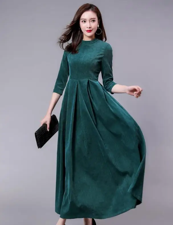 2018 Vestido женское платье плюс размер бархатное длинное с длинным рукавом | Женская