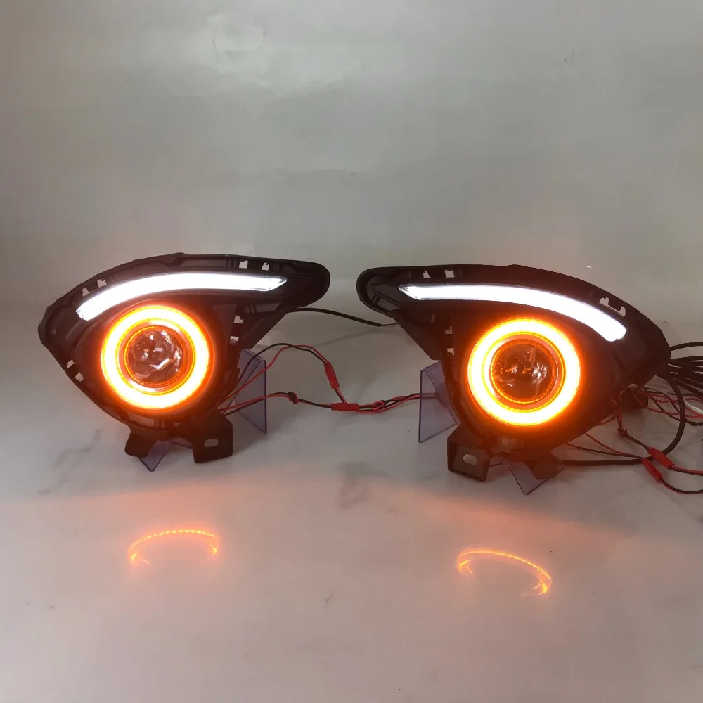 RQXR противотуманная фара вождение свет в сборе для Mazda 2 demio cob angel eye светодиодные дневные ходовые огни сигнал поворота