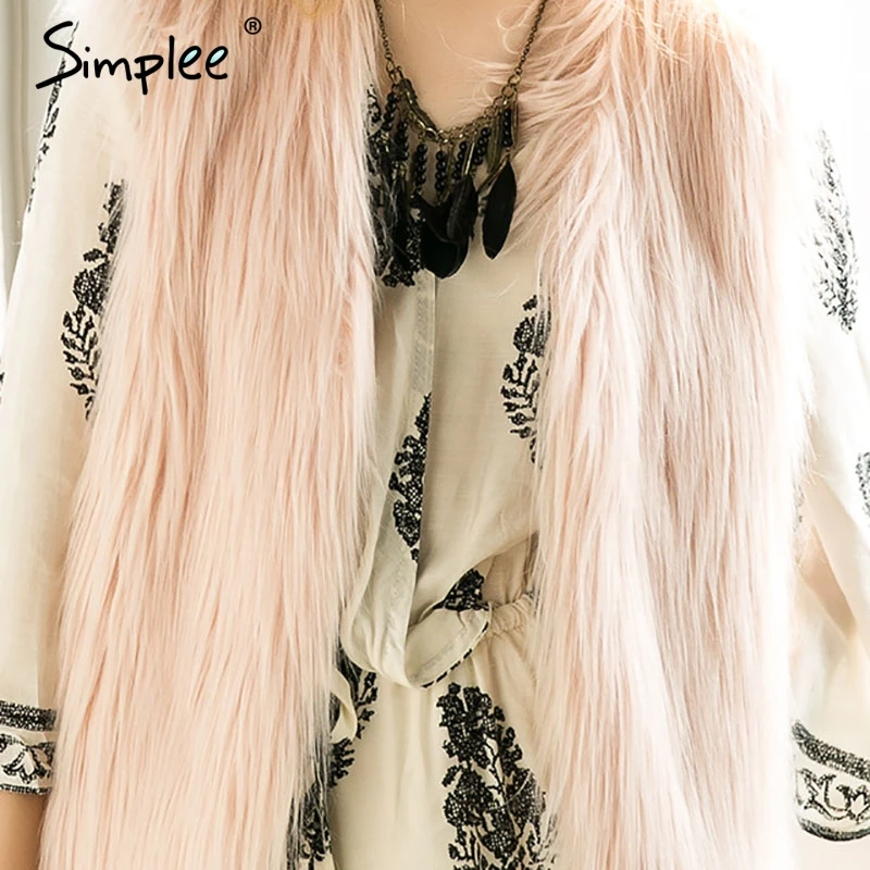 Flesh Pink Розовый женский меховой жилет Simplee, белое пальто без рукавов, ворсистое мягкое повседневное пальто на осень и зиму - Цвет: Flesh Pink